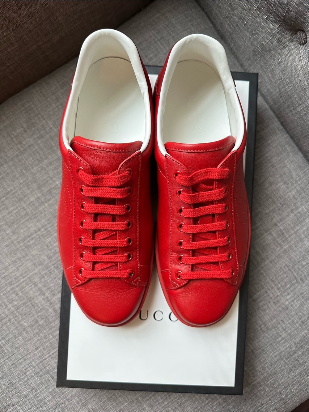 Gucci Ace Red Leather Low-Top Sneakers - Picture 2 of 6